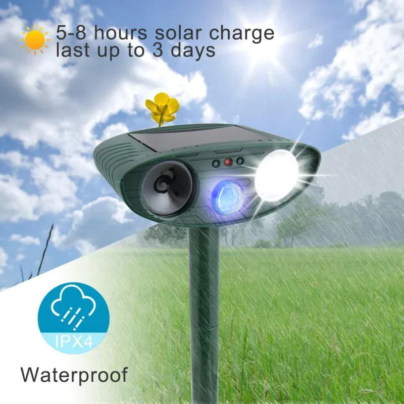 Sandsberg Solar Rehvertreiber. Autark dank Solar, mit Bewegungssensor zur gezielten Abwehr von Rehen im Garten.