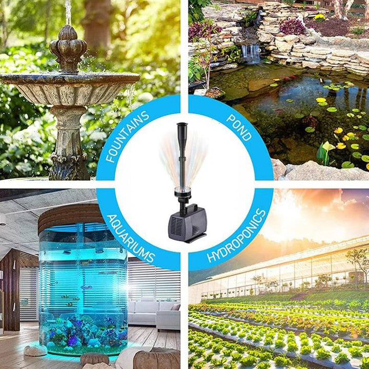 Sandsberg Springbrunnenpumpe mit leuchtenden LEDs, verwandelt Ihren Garten nachts in eine farbenfrohe Oase.