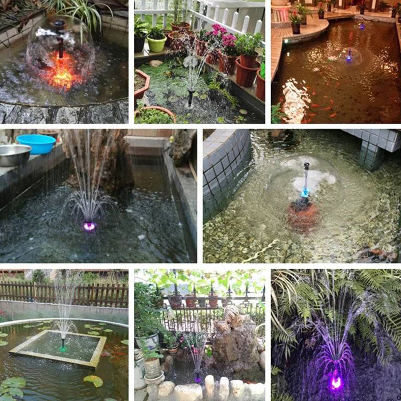 Sandsberg Gartenpumpe mit integrierten bunten LED-Lichtern, ideal für Springbrunnen-Dekoration & Außenbereich.