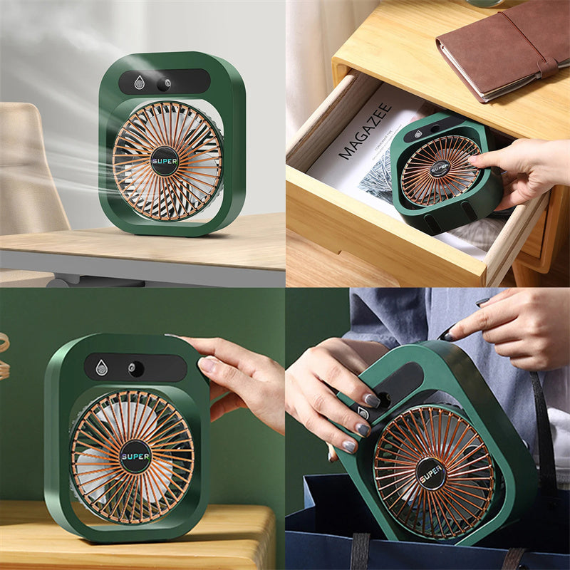 Kompakter, wiederaufladbarer Sandsberg Mini-Ventilator mit Befeuchter für Schreibtisch, Büro oder Nachttisch.