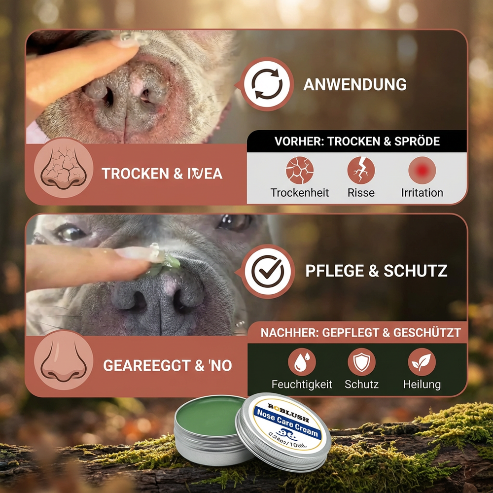 Hundepflege Schutzcreme für empfindliche Hundeschnauzen. Beruhigt trockene Haut & schützt vor Umwelteinflüssen. Tierpflege.