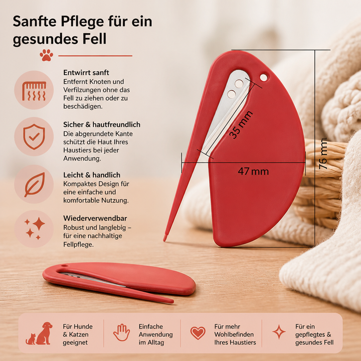 Sanfte Fellbürste für Haustiere, entwirrt das Fell mühelos und hinterlässt es glänzend & gesund.