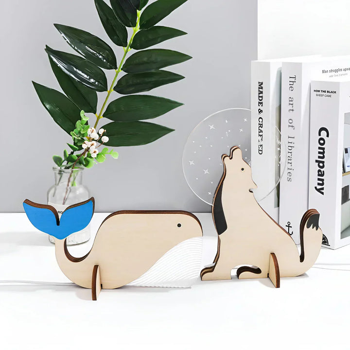 USB Kinder Nachtlicht aus Holz & Acryl, sanftes LED-Licht für eine gemütliche Atmosphäre im Kinderzimmer.