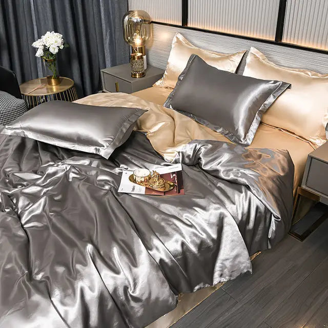 Zeitloser Satin-Bettbezug mit seidigem Griff. Perfekt für ein elegantes und komfortables Schlafzimmer-Ambiente.