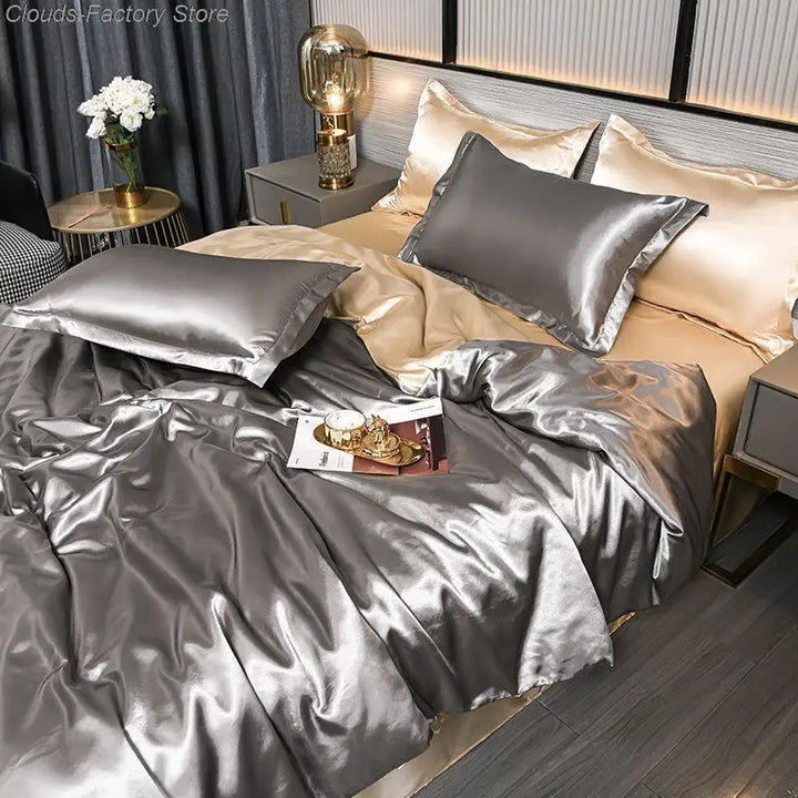 Edler Satin-Bettbezug, für luxuriösen Schlafkomfort. Hochwertige Bettwäsche-Dekoration für Ihr Zuhause.