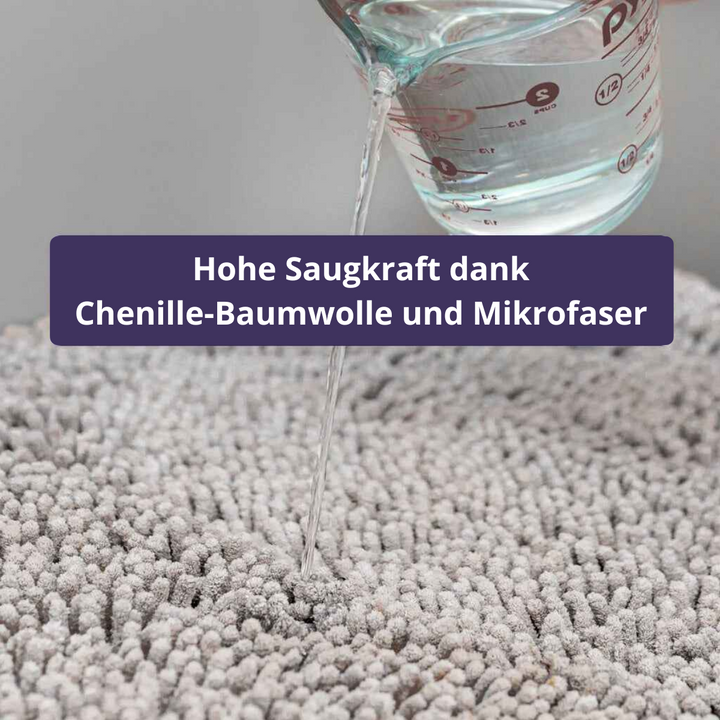 Mikrofaser Hundematte, saugfähig für trockene Pfoten. Waschbar, rutschfestes Hundezubehör zur Pfotenreinigung.