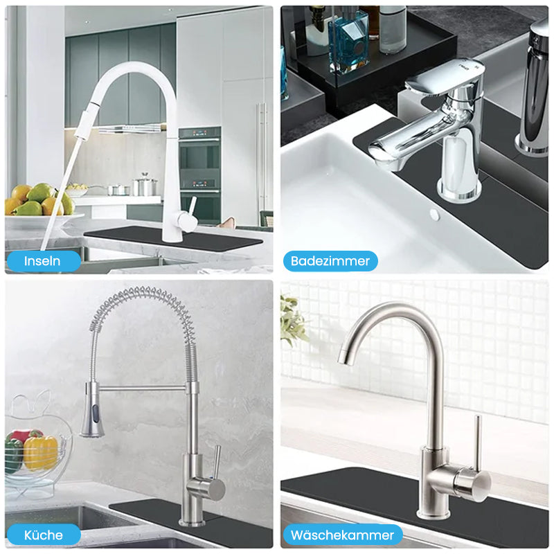 Moderne Kieselgur Matte mit Terrazzo-Look. Saugfähig unter dem Wasserhahn in Küche oder Badezimmer.