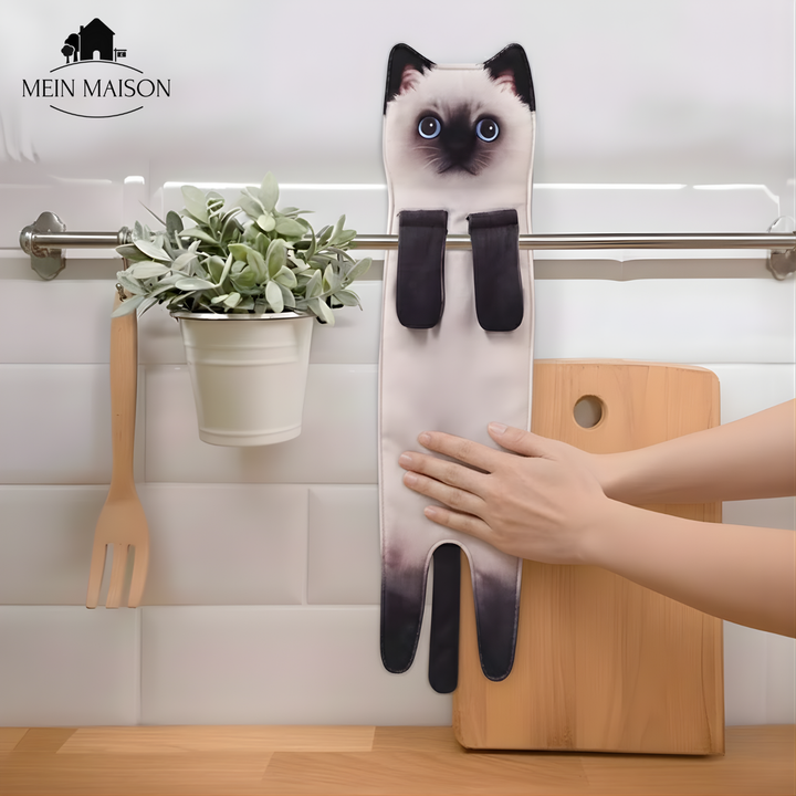 Saugfähiges Katzenhandtuch für Küche & Bad, mit niedlichem Katzenmotiv & Pfotenform.
