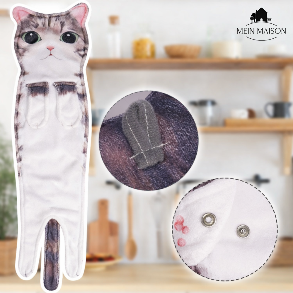 Dekoratives Küchenhandtuch mit Katzen-Design, hält Hände trocken & sauber, ein Blickfang.