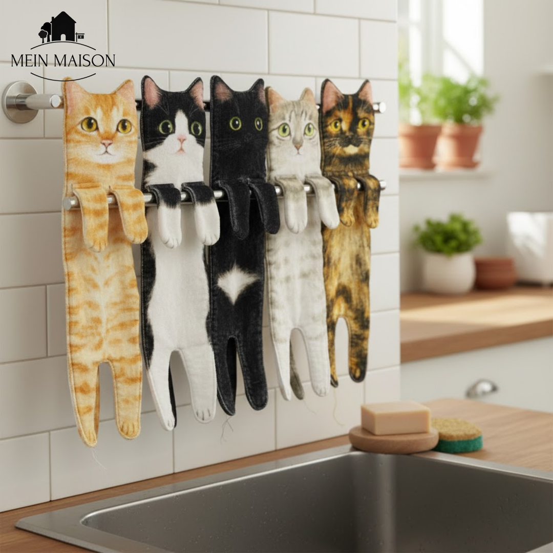 Badhandtuch mit Katzen-Design, schnelltrocknend & weich, mit niedlicher Katzenpfote.