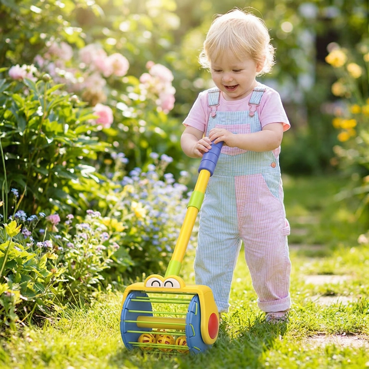 Schiebe Staubsauger Spielzeug für Kinder mit bunten Bällen, fördert Motorik & Rollenspiel.