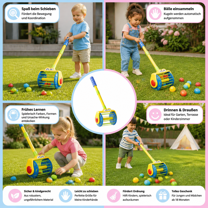 Perfektes Kindergeschenk: Pädagogisches Schiebespielzeug Staubsauger mit Bällen für Spaß & Motorik.