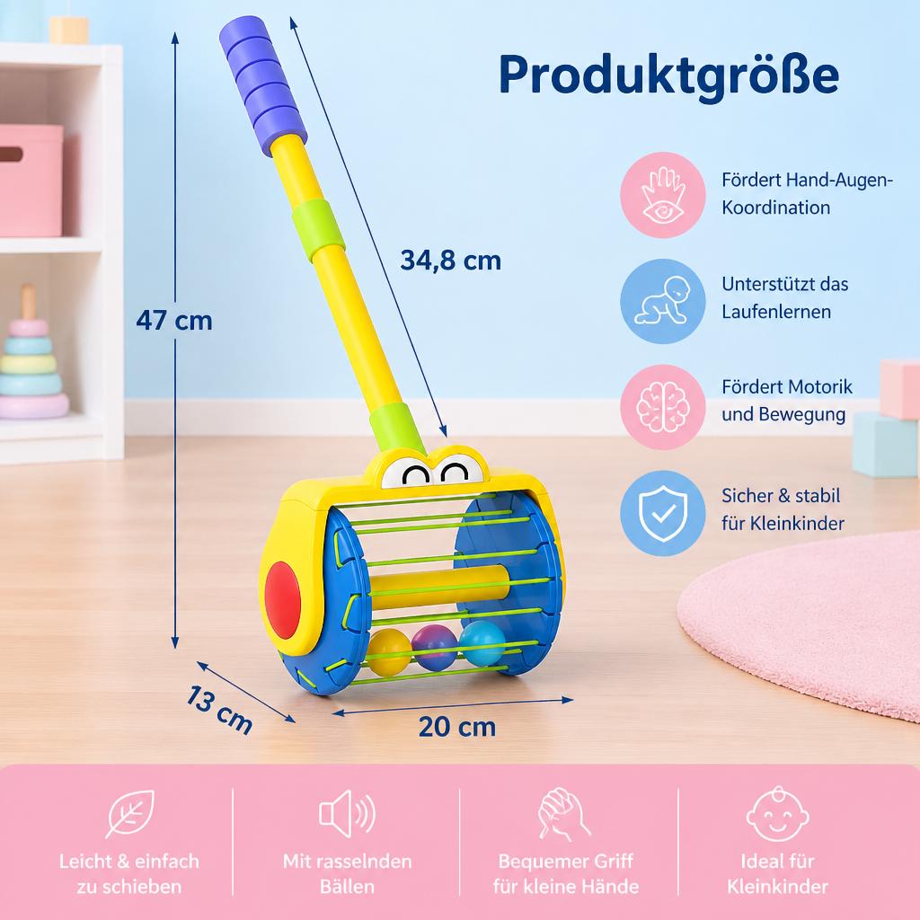 Robustes Schiebespielzeug: Kinder-Staubsauger mit Bällen unterstützt erste Schritte & Koordination von Kleinkindern.