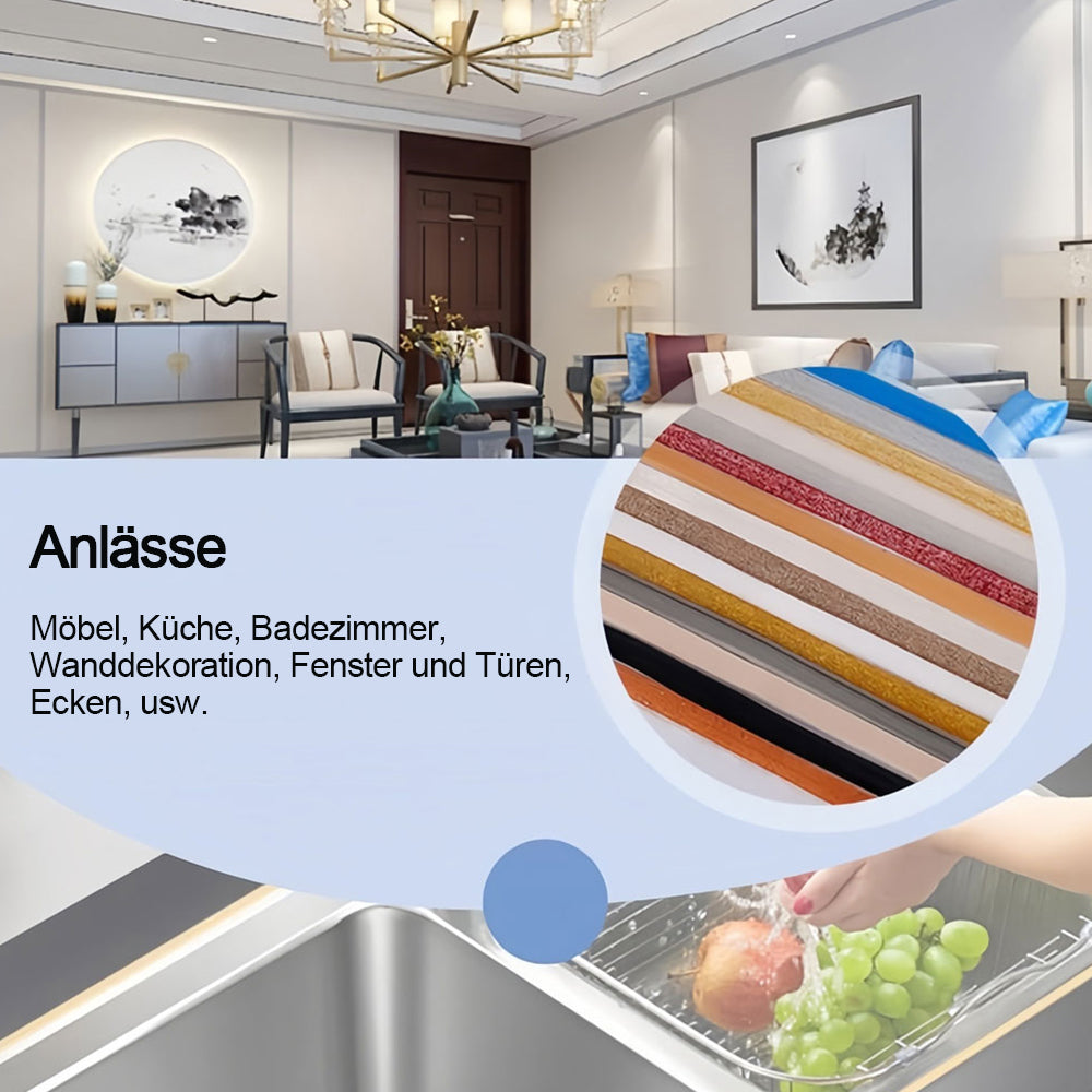 Detailaufnahme: Selbstklebendes Fugenband, schimmeldicht, für saubere & wasserdichte Fliesenübergänge.