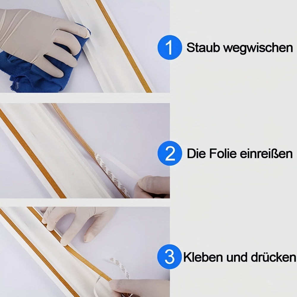 Schimmeldichtes Fugenband in Anwendung, schützt Fliesenfugen vor Wasser & Schimmel in Dusche.