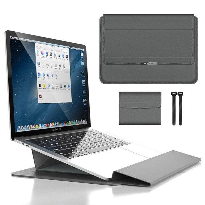 Multifunktionale Laptophülle: stoßfest, wasserdicht, mit Handballenauflage & Laptopständer. Vielseitiges Laptopzubehör.