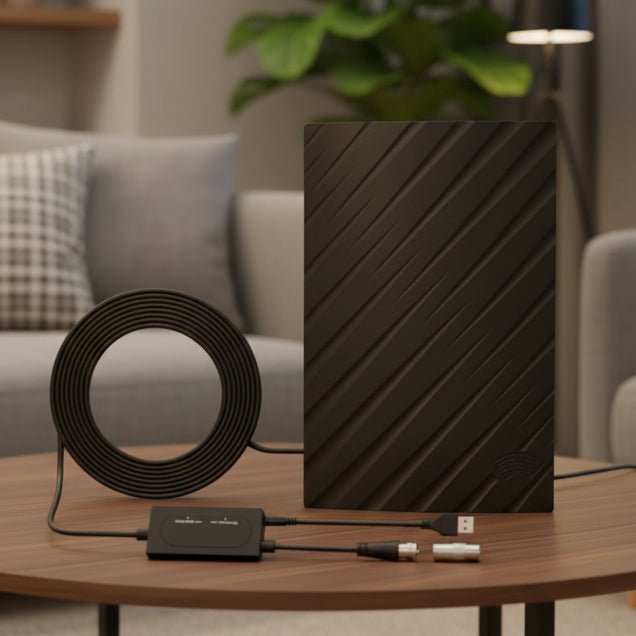 Schlanke ULTRAWAVE 4K HDTV Antenne für kristallklaren TV-Empfang ohne monatliche Kosten.