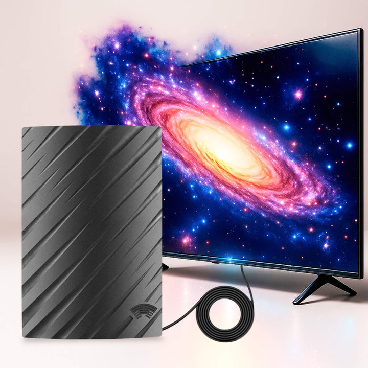 Flache HDTV Antenne, einfach zu installieren, für kostenlosen digitalen Fernsehgenuss in 4K.