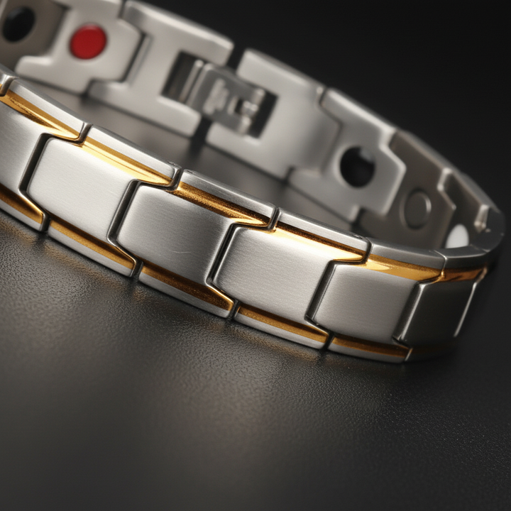 Magnetisches Edelstahl Armband für Herren; stilvoller Herrenschmuck mit Energiefunktion.