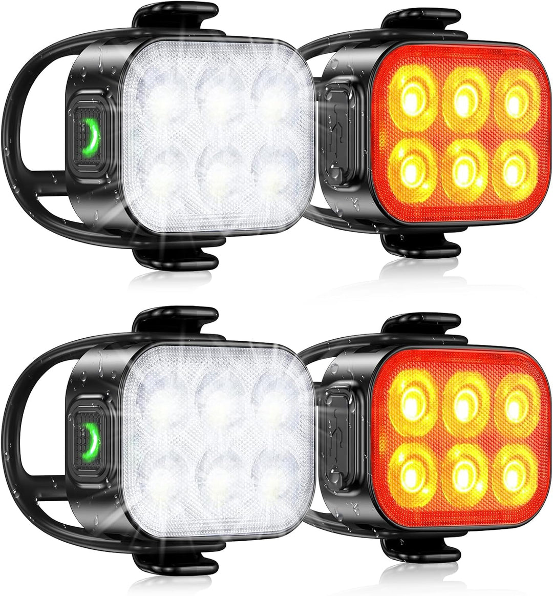 Hochwertiges USB Fahrradlicht Set, 4+6 Modi, wasserdicht & wiederaufladbar, essentiell für Fahrrad-Sicherheit.