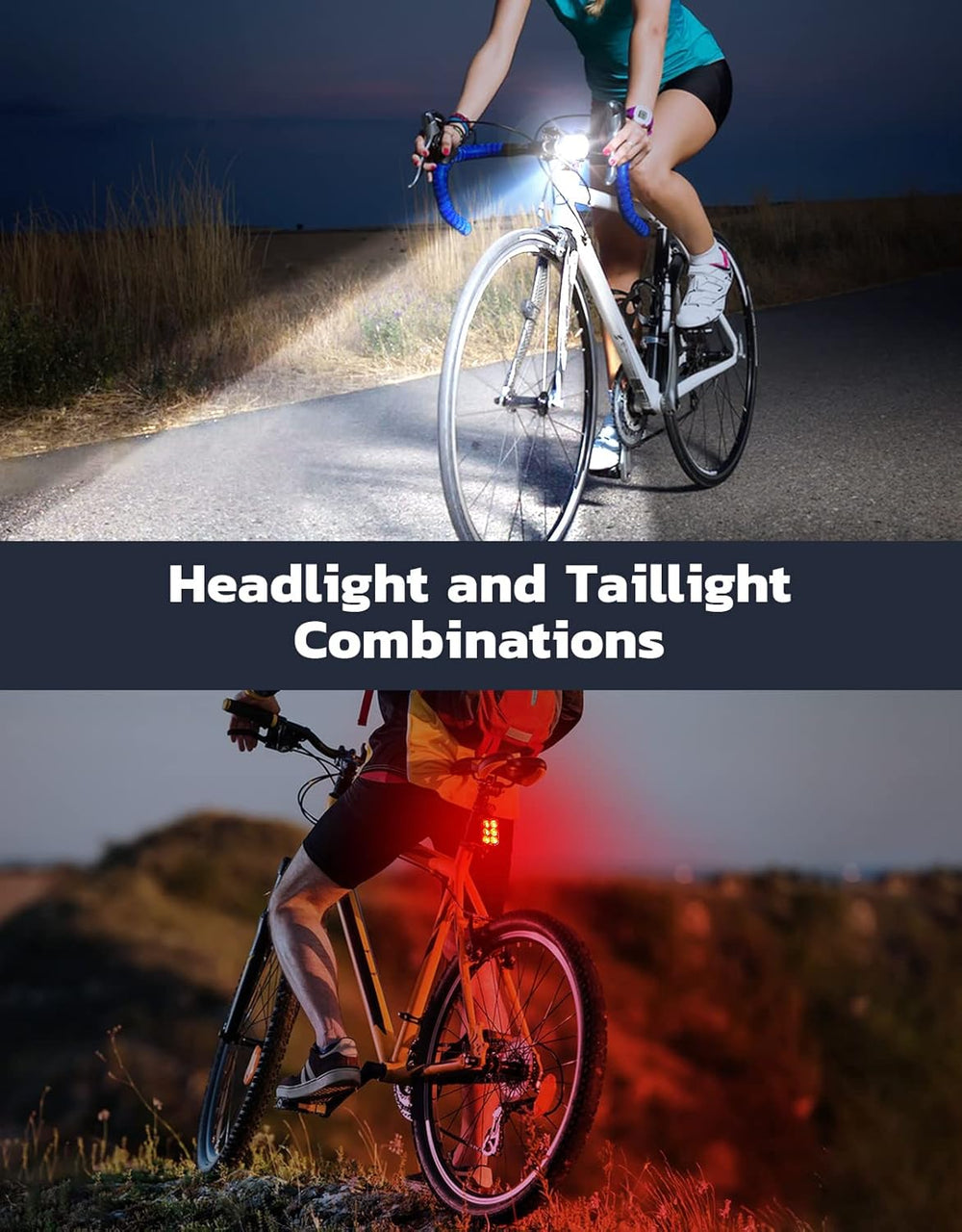 Kompaktes LED Fahrradlicht-Set, USB wiederaufladbar für sichere Nachtfahrten & Tagfahrlicht.