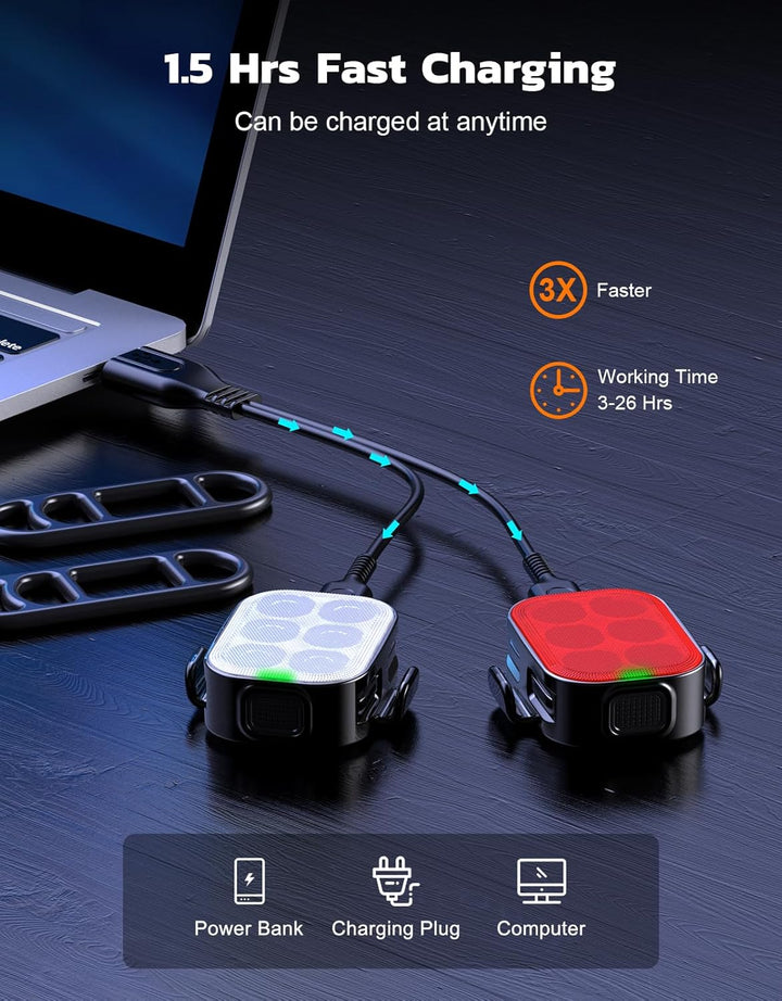 Wasserdichtes SlimBeam Fahrradlicht-Set, IP65 LED für Mountainbike & Pendler, USB aufladbar.