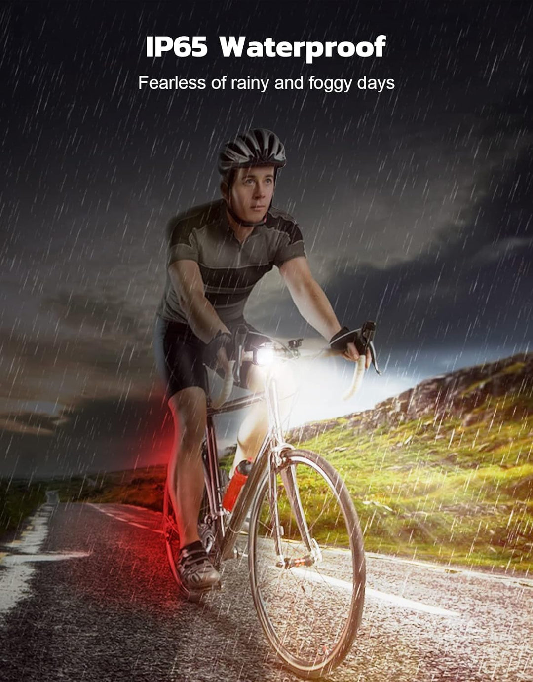 Sicheres Fahrradzubehör: LED-Front- & Rücklicht, USB wiederaufladbar, IP65 wasserdicht.