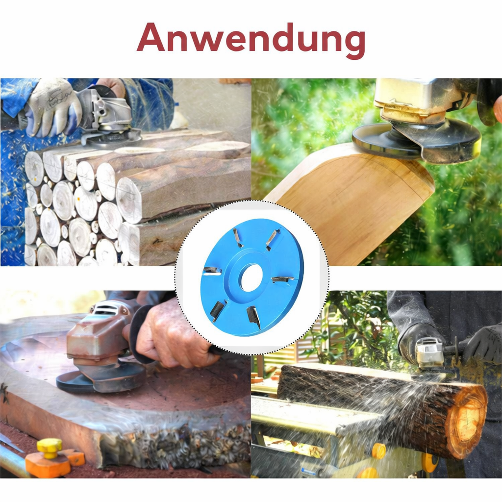 Carvedisk Schleifscheibe in Aktion beim präzisen Schnitzen von Holz mit dem Winkelschleifer für saubere Formen.