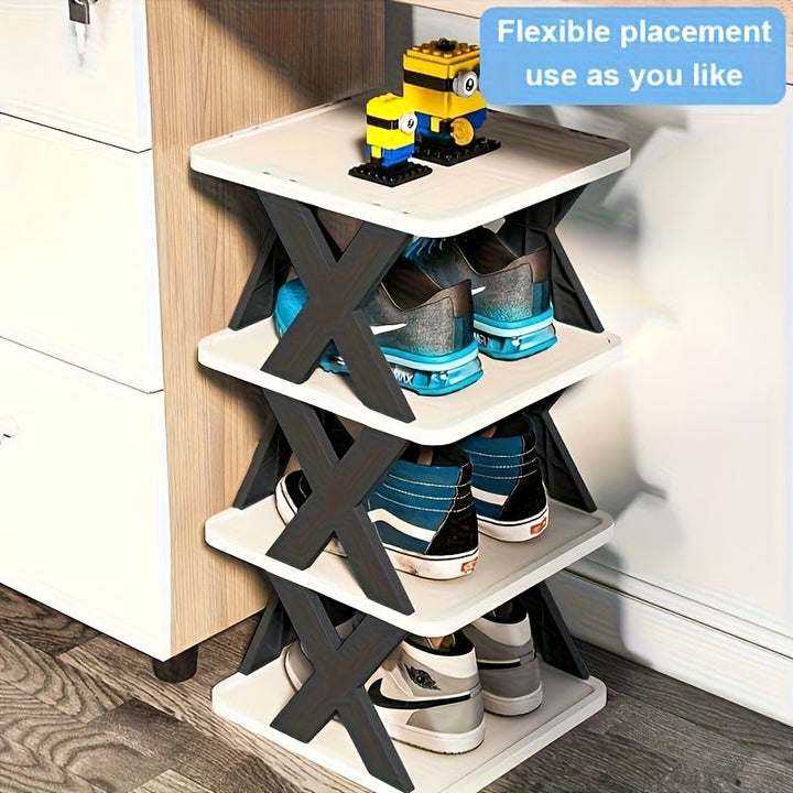 Funktionales Schuhregal, schmal für Nischen. Vertikale Aufbewahrung maximiert den Platz für Schuhe.