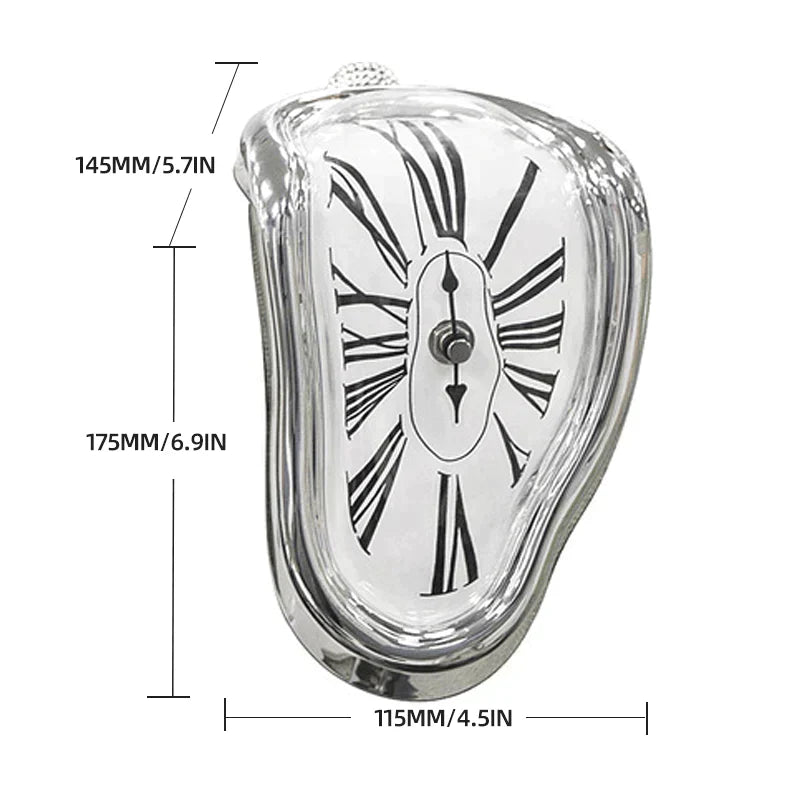 Moderne surrealistische Wanduhr mit Schmelzeffekt. Stilvolles Accessoire für Wohnzimmer & Esszimmer.