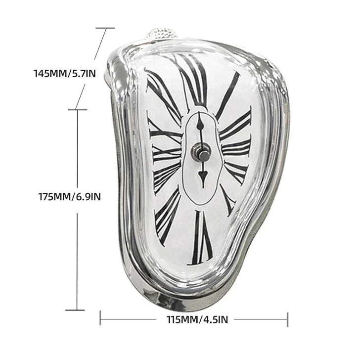 Moderne surrealistische Wanduhr mit Schmelzeffekt. Stilvolles Accessoire für Wohnzimmer & Esszimmer.