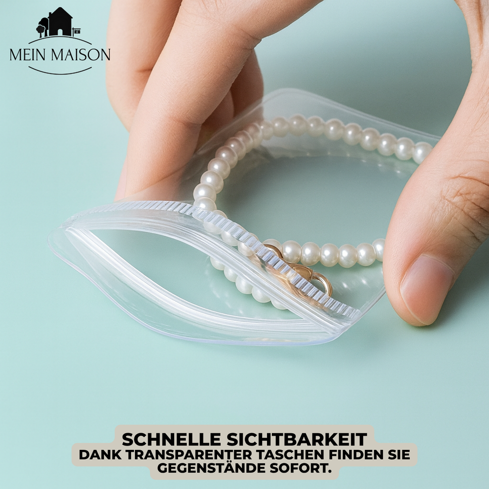 Reise Schmuck Organizer Buch mit transparenten Hüllen. Sicherer Knotenschutz für unterwegs. Ideale Schmuckaufbewahrung.