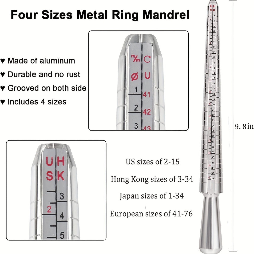Fertiger Ring auf Ringdorn zur Größenkontrolle. Ringwerkzeug für perfekte Passform in der Schmuckherstellung.