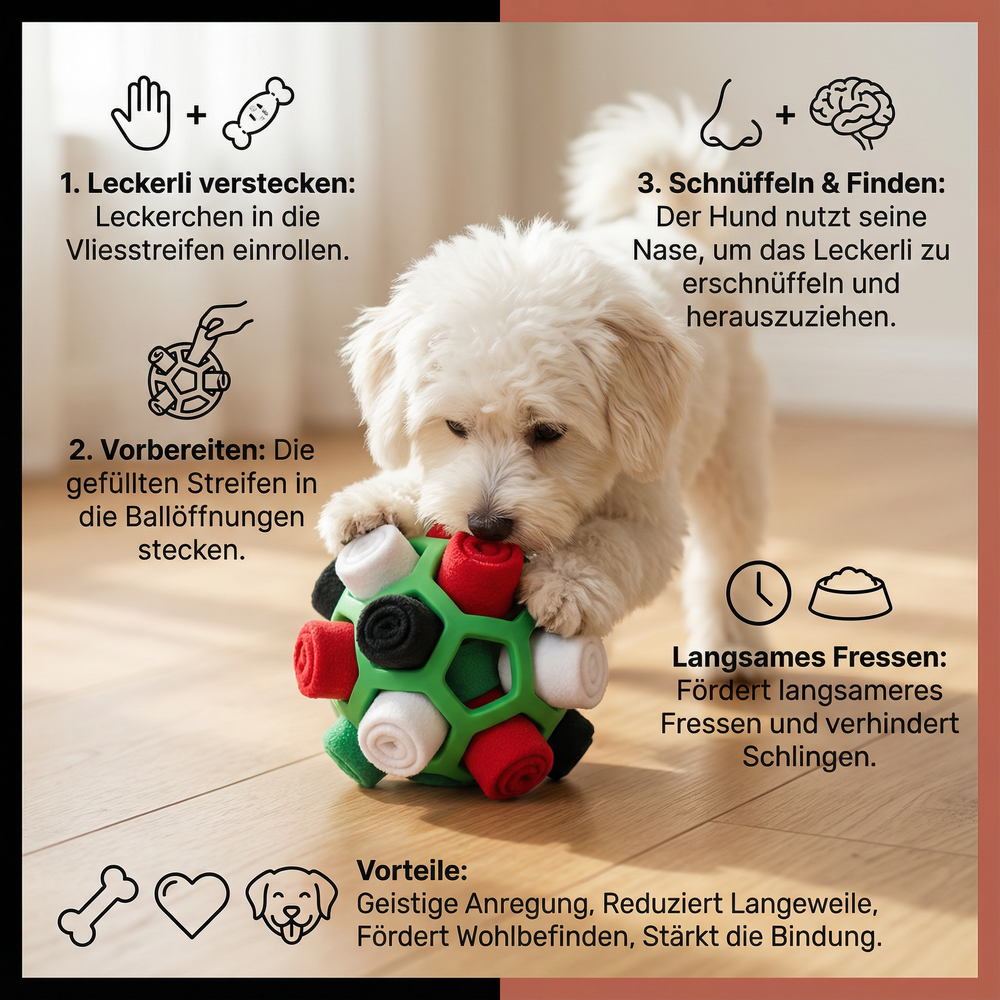 Hundespielzeug Schnüffelball: Fördert Gehirntraining & Stressabbau, ideal für drinnen und draußen.