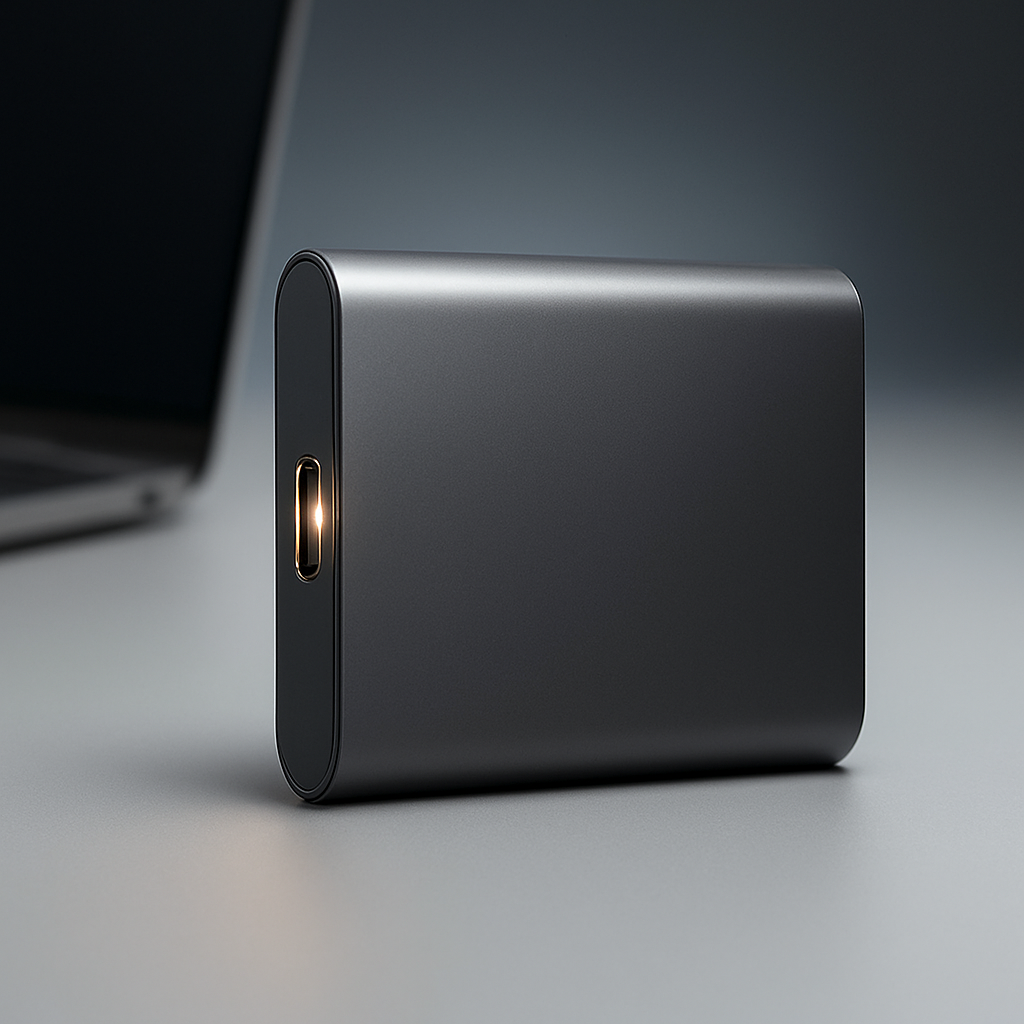 Schnelle tragbare externe SSD mit USB-C für Datenübertragung und Backup. Ideal als mobiler Datenspeicher.