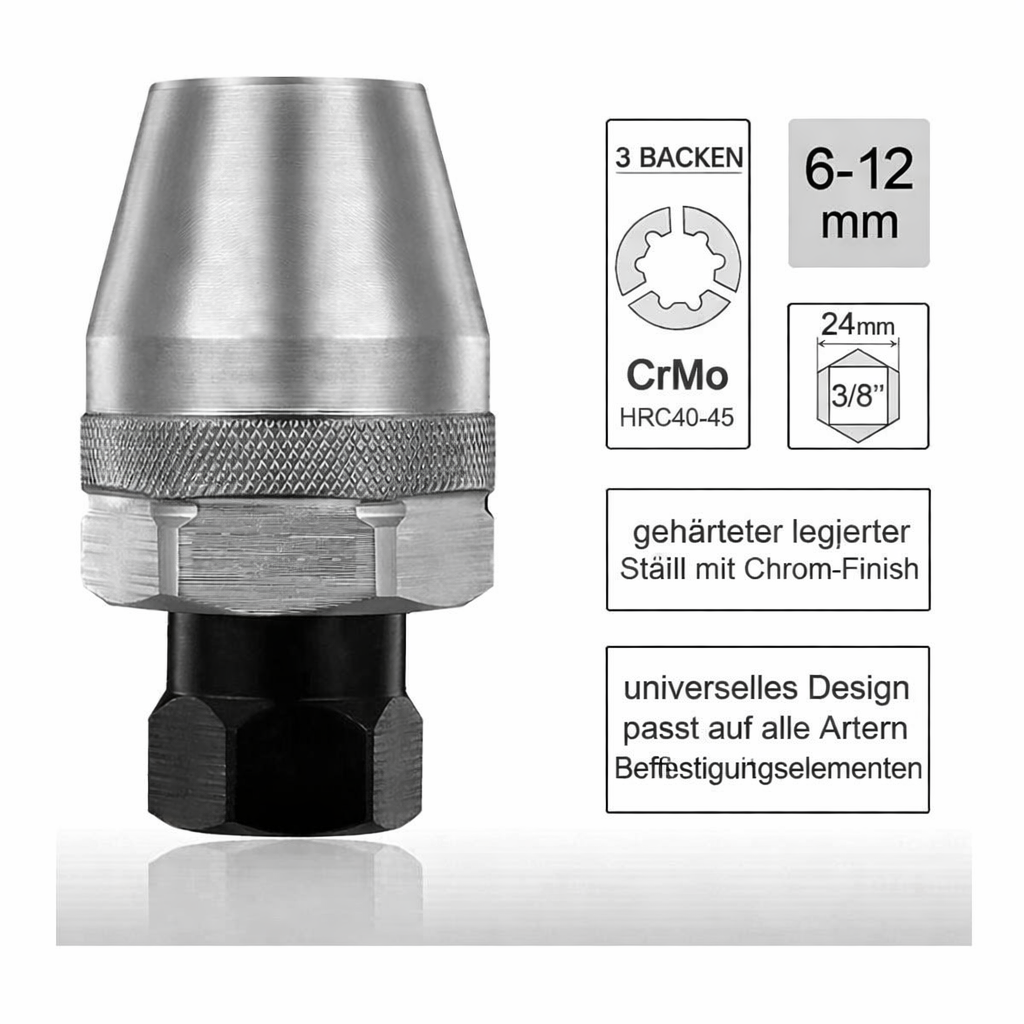 Effektiver Schraubenextraktor mit 3/8 Zoll Antrieb für rundgedrehte und festsitzende Schrauben bei Autoreparaturen.