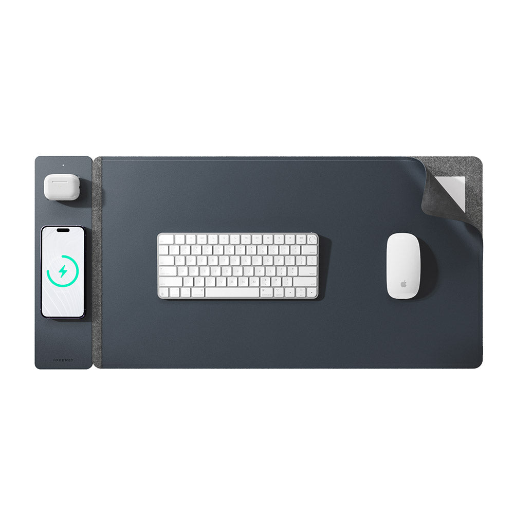 Arbeitsplatz-Upgrade: Schreibtischunterlage und Qi-Ladepad in einem, für ein minimalistisches und funktionales Büroumfeld.