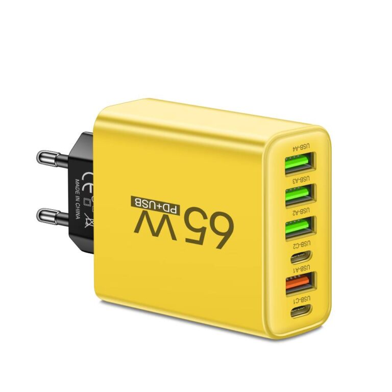Vielseitiges PowerMax 65W Ladegerät mit USB-C PD für bis zu 6 Geräte, perfekt für Zuhause & unterwegs.
