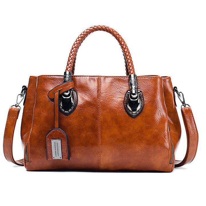 Rote Damen Boston Umhängetasche, mit stilvollem, modischem Verschluss. Große Retro-Lederhandtasche.