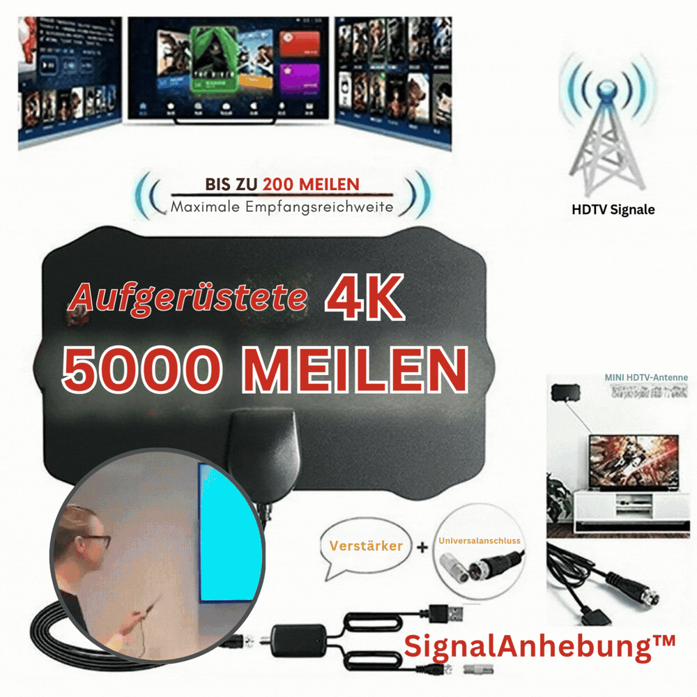 Digitale TV Antenne für Innenräume im Slim Design; einfache Installation, inkl. Koaxialkabel für TV Empfang.