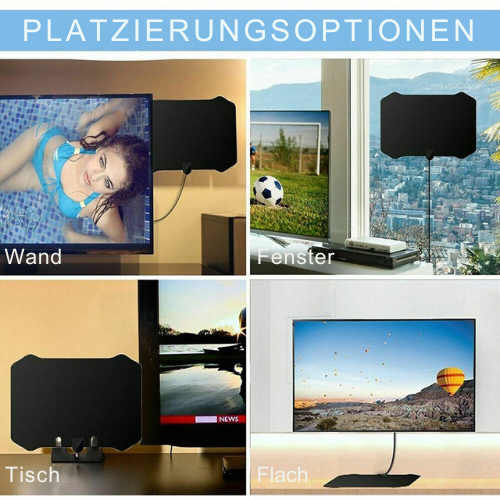Indoor TV Antenne für stabilen HD-Empfang; diskretes Slim Design, integrierter Signalverstärker für beste Ergebnisse.
