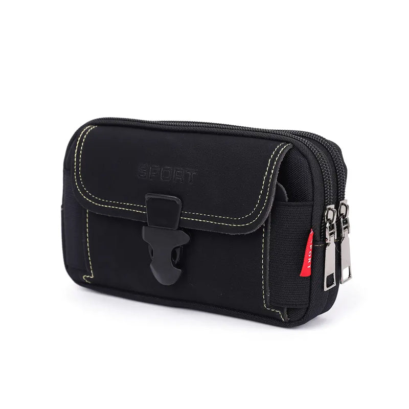 Schwarze Herren Gürtel-Handytasche aus Canvas, multifunktional für Outdoor & Alltag.