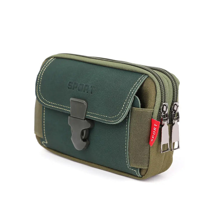 Multifunktionale Canvas-Gürteltasche für Herren, Khaki, sichere Aufbewahrung für Smartphone.