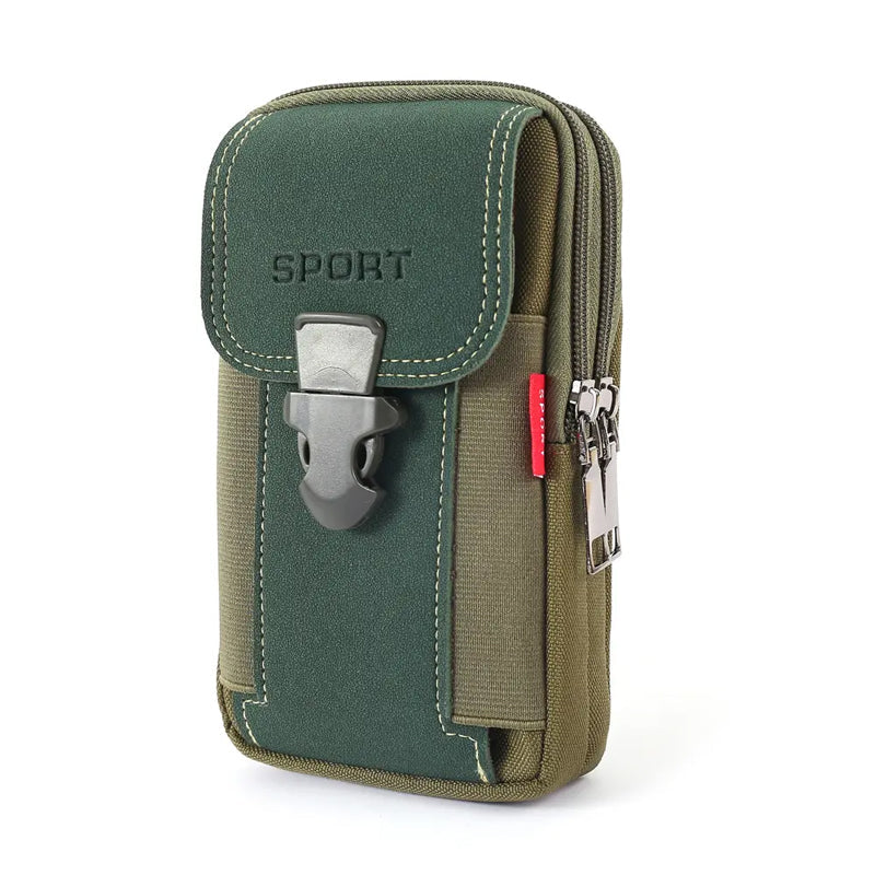 Herren Gürtel-Handytasche in Grün, robustes Canvas-Material, perfekt für Outdoor-Einsätze.