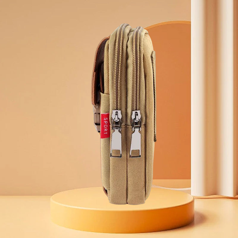 Praktische Herren Hüfttasche aus Canvas in Khaki, multifunktional für Handy & Zubehör.