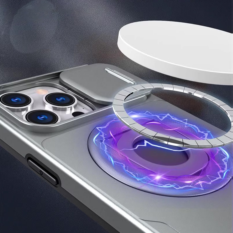 Schwarze iPhone Schutzhülle mit Ringständer, Kameraschutz & MagSafe. Stoßfester Militärstandard für optimalen Fallschutz.