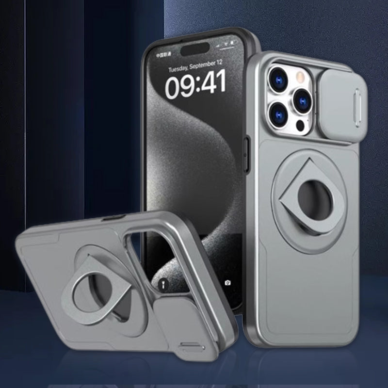 Nahaufnahme des Kameraschutzes der militärstandard iPhone Hülle. Extra Schutz für die Linse. Farbe: Schwarz.