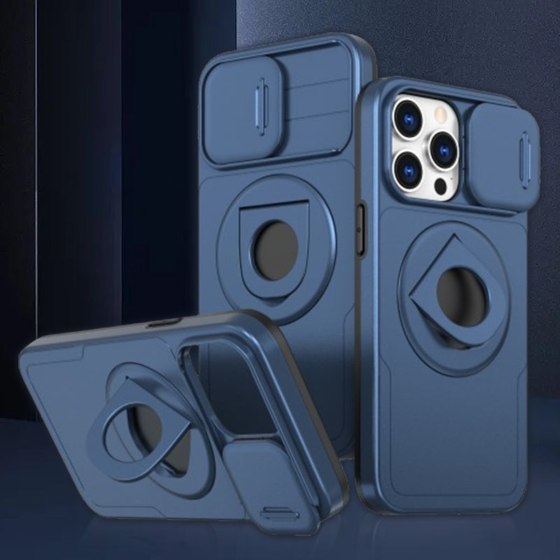 Vorderansicht der grünen iPhone Handyhülle mit Ringständer & Kameraschutz. MagSafe, stoßfest & Fallschutz inklusive.