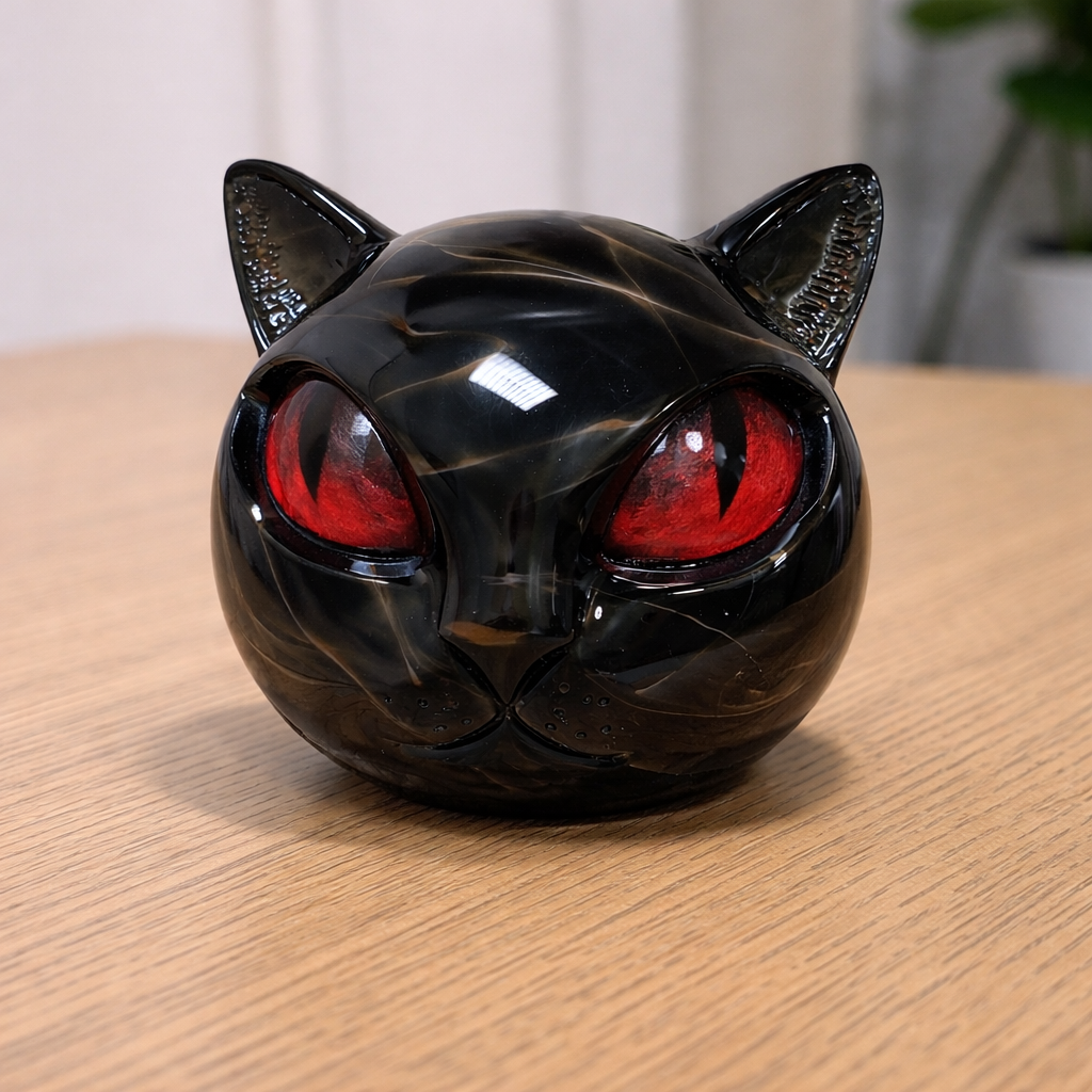 Schwarze Katze Skulptur, mystisch & elegant. Perfekte Dekoration für Wohnzimmer oder Büro.