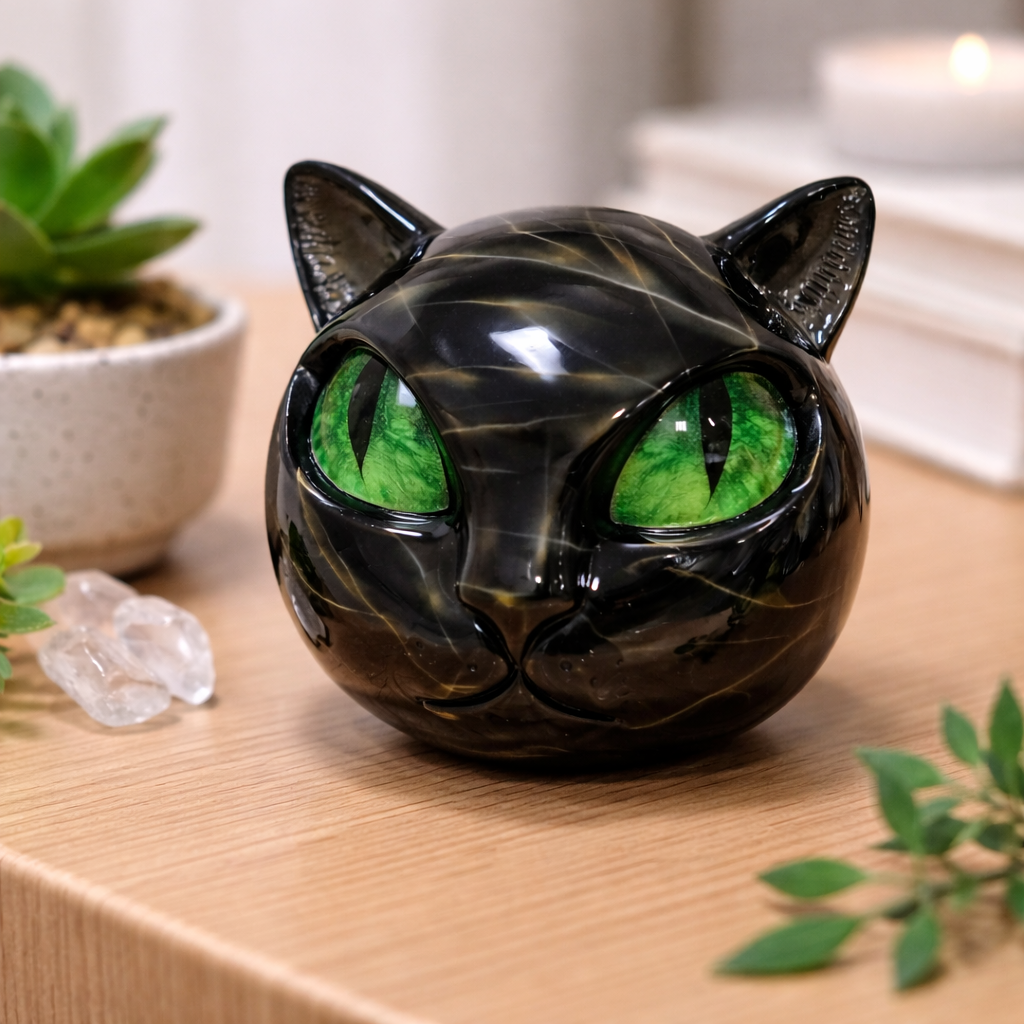 Elegante schwarze Katze Skulptur als Blickfang. Ideale Dekoration für Ihr Zuhause.